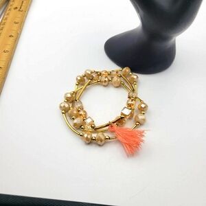 Cream and Champagne Bead and Tassel Bead Stretch Bracelets